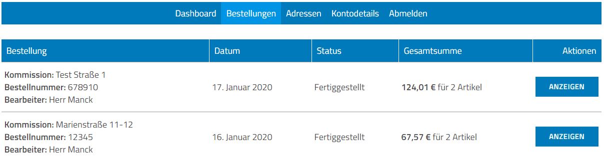 Übersicht Bestellungen